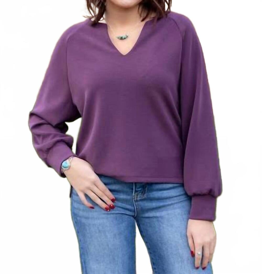 NEW YELETE sofie soft raglan long sleeve top in plum